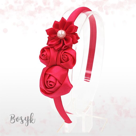 Satin Flower Girl Hairband-Roses and Floral Satin Baby Girl Headband- - Picture 7 of 8